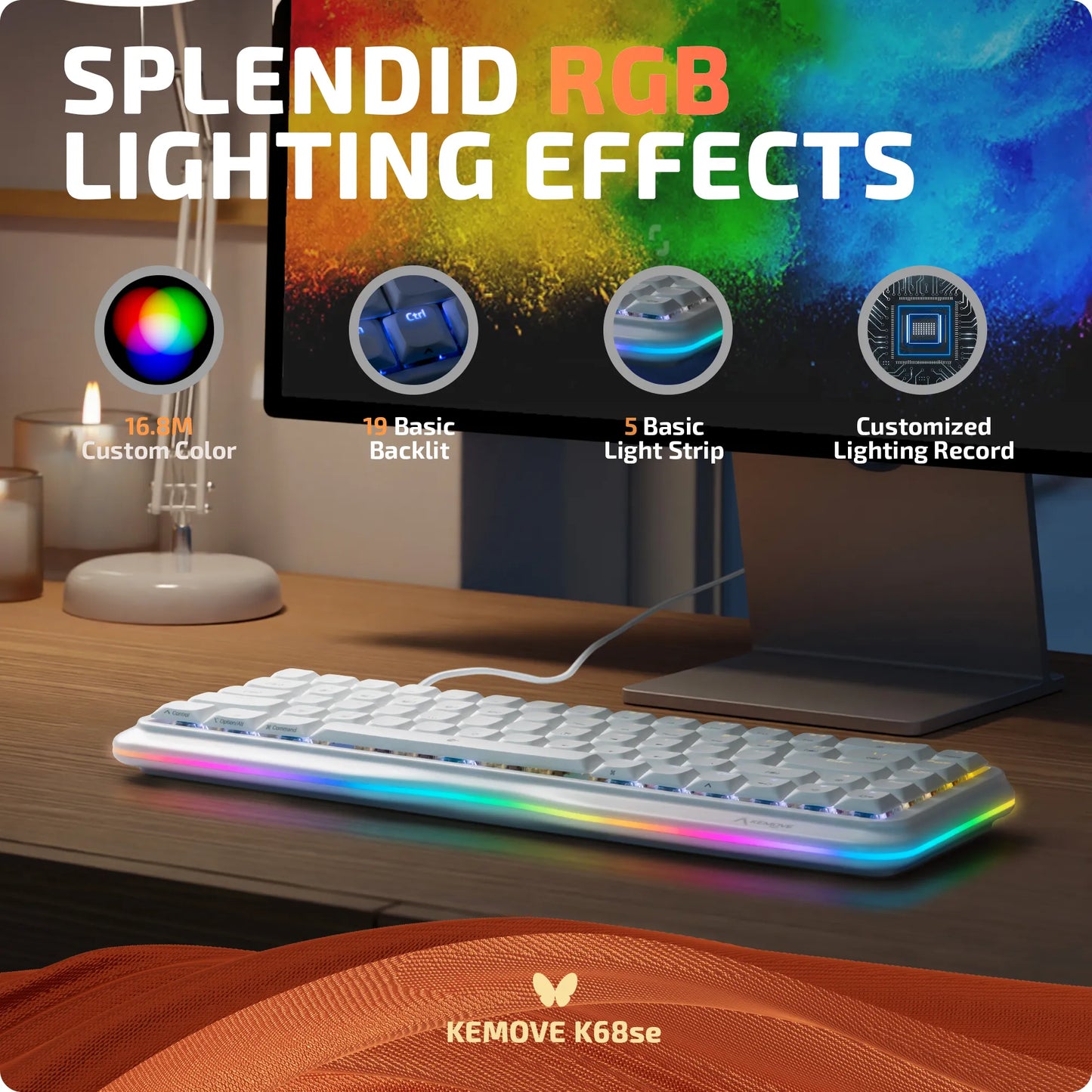 KEMOVE K68se Angel Gaming Mechanical Keyboard - Red Switch - كيبورد كيموف ميكانيكي لون أبيض - سويتش أحمر