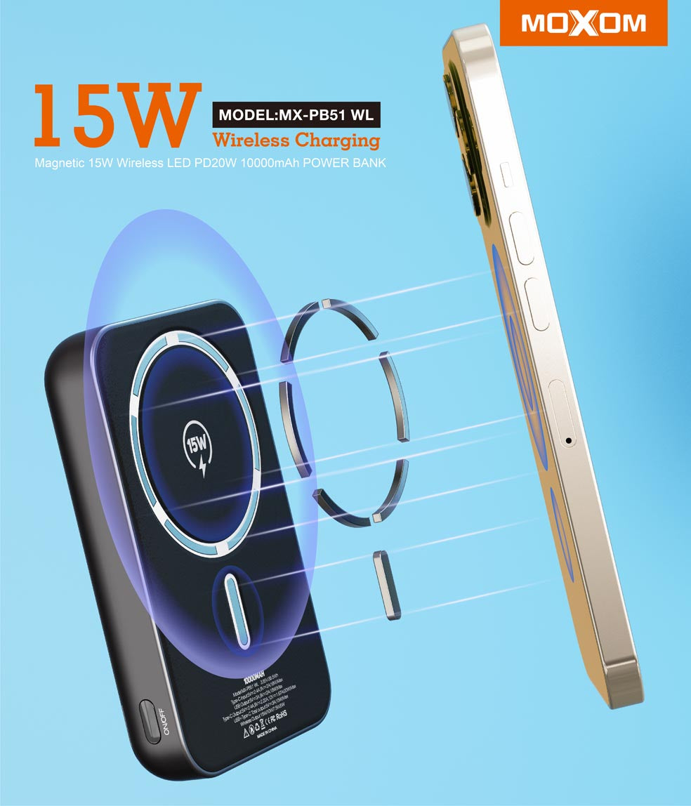 Moxom Wireless Power Bank - أسود