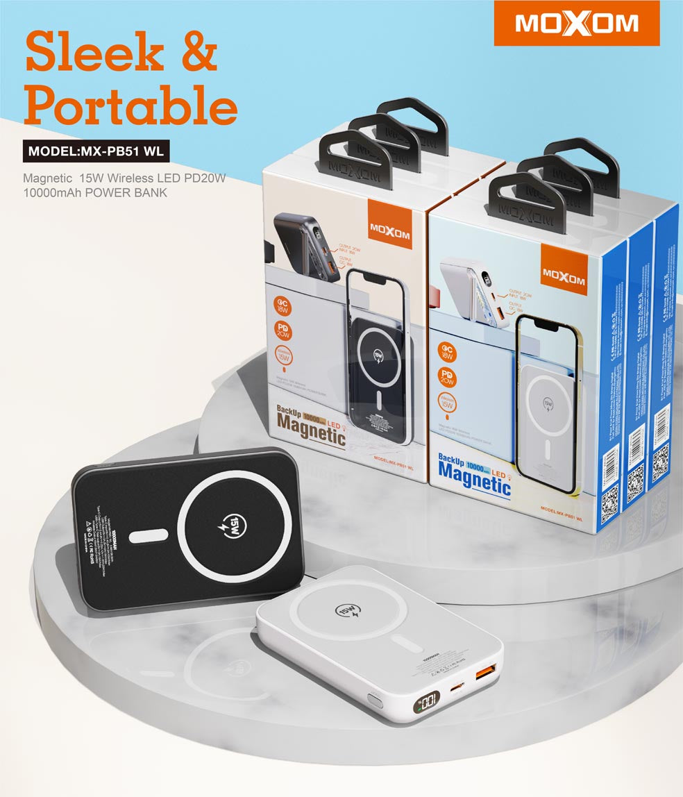 Moxom Wireless Power Bank - أسود