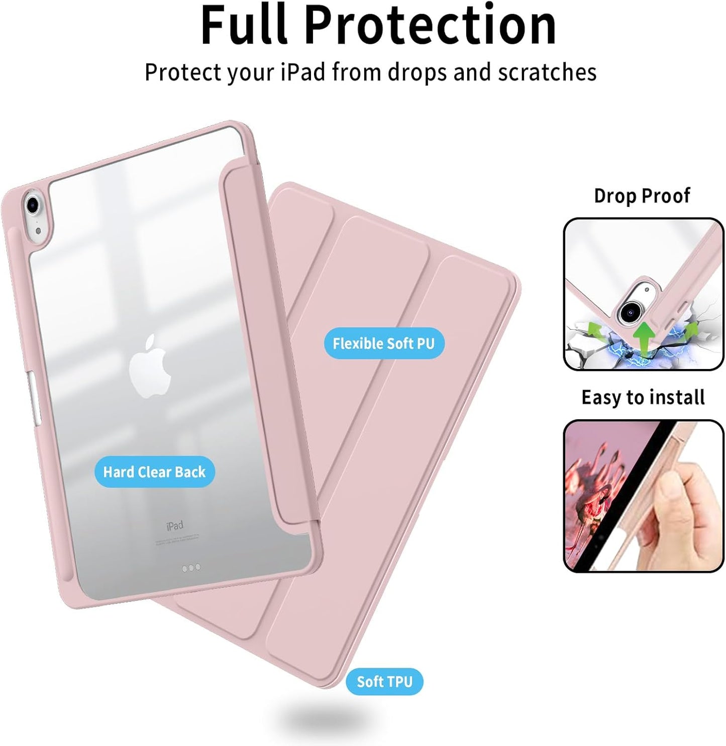 Pink Case with Clear Back for iPad 10th and 11th - كفر زهري مع ظهر شفاف لايباد 10 و 11