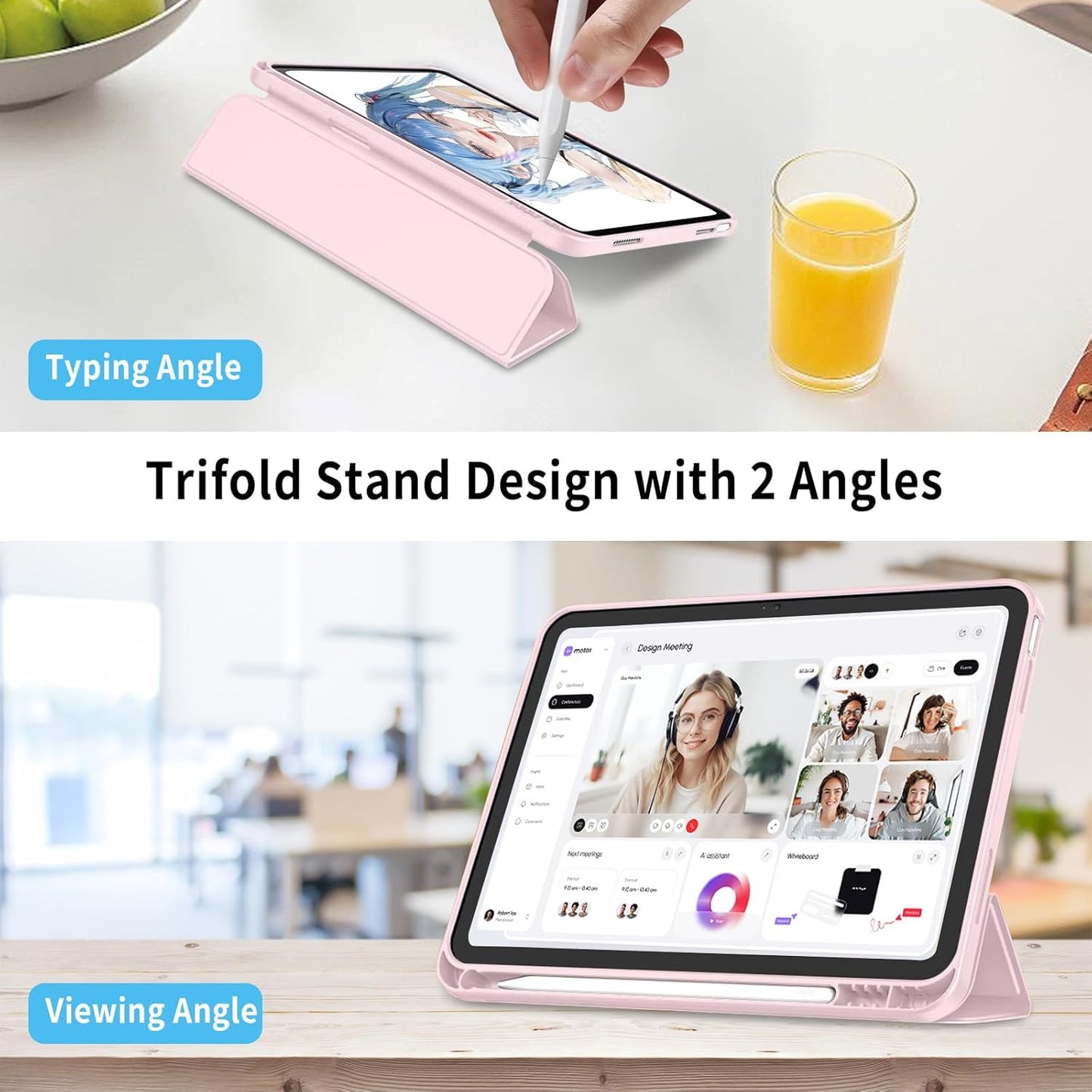 Pink Case with Clear Back for iPad 10th and 11th - كفر زهري مع ظهر شفاف لايباد 10 و 11