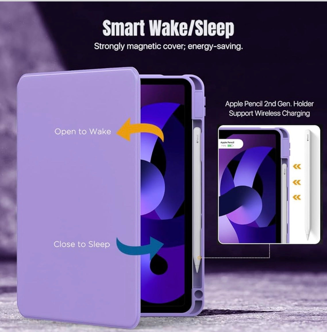 Moko Original - Clear Back Purple Case for iPad Air 4/5/6/7 - كفر شفاف مع وضعيات مختلفة وظهر شفاف