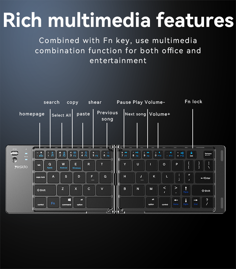 Yesido Foldable Keyboard - كيبورد بلوتوث قابل للطي