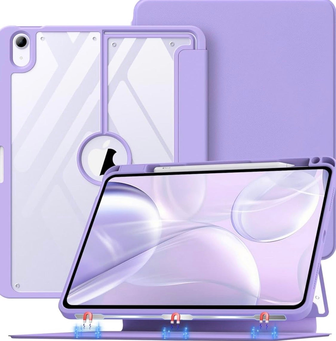 Moko Original - Clear Back Purple Case for iPad Air 4/5/6/7 - كفر شفاف مع وضعيات مختلفة وظهر شفاف
