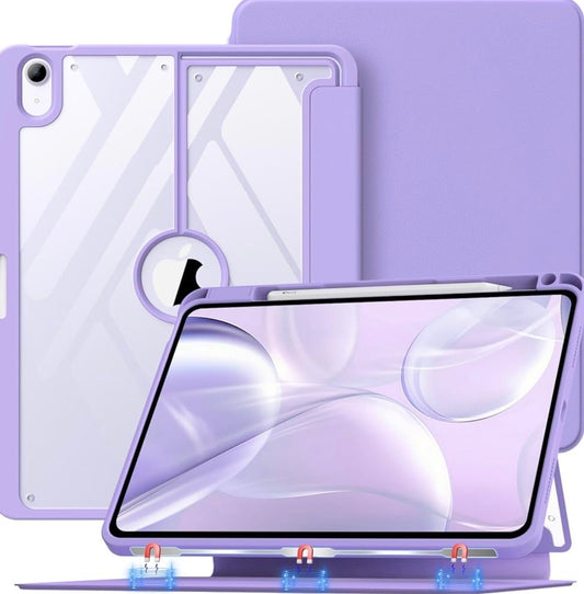 Moko Original - Clear Back Purple Case for iPad Air 4/5/6/7 - كفر شفاف مع وضعيات مختلفة وظهر شفاف
