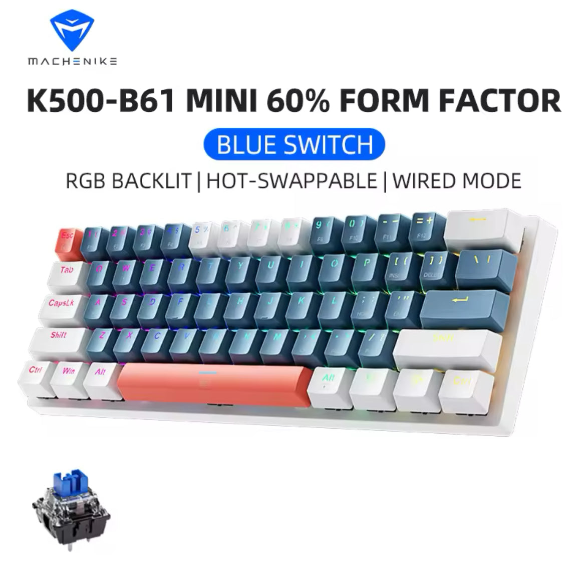 Machenike 60% RGB Hot Swappable Mechanical Keyboard