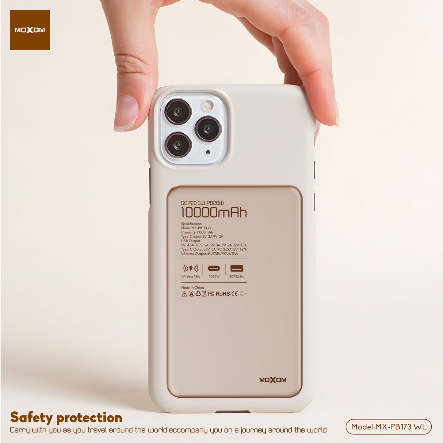 Moxom - 10000mAh Wireless 22.5W Powerbank - باوربانك ماجسيف وسلكي