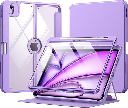 Moko Original - Clear Back Purple Case for iPad Air 4/5/6/7 - كفر شفاف مع وضعيات مختلفة وظهر شفاف
