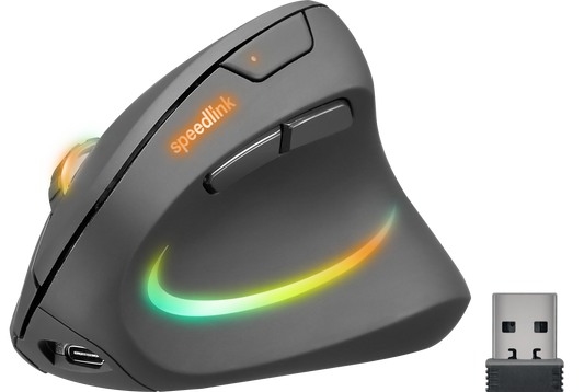 Original Speedlink Piavo Pro RGB Rechargeable Vertical Ergonomic Mouse - wireless, rubber-black