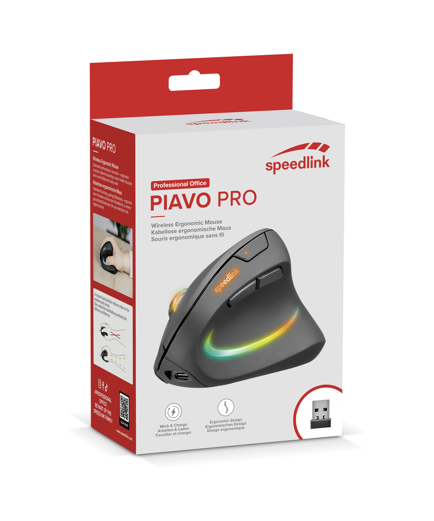 Original Speedlink Piavo Pro RGB Rechargeable Vertical Ergonomic Mouse - wireless, rubber-black