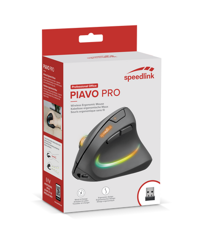 Original Speedlink Piavo Pro RGB Rechargeable Vertical Ergonomic Mouse - wireless, rubber-black