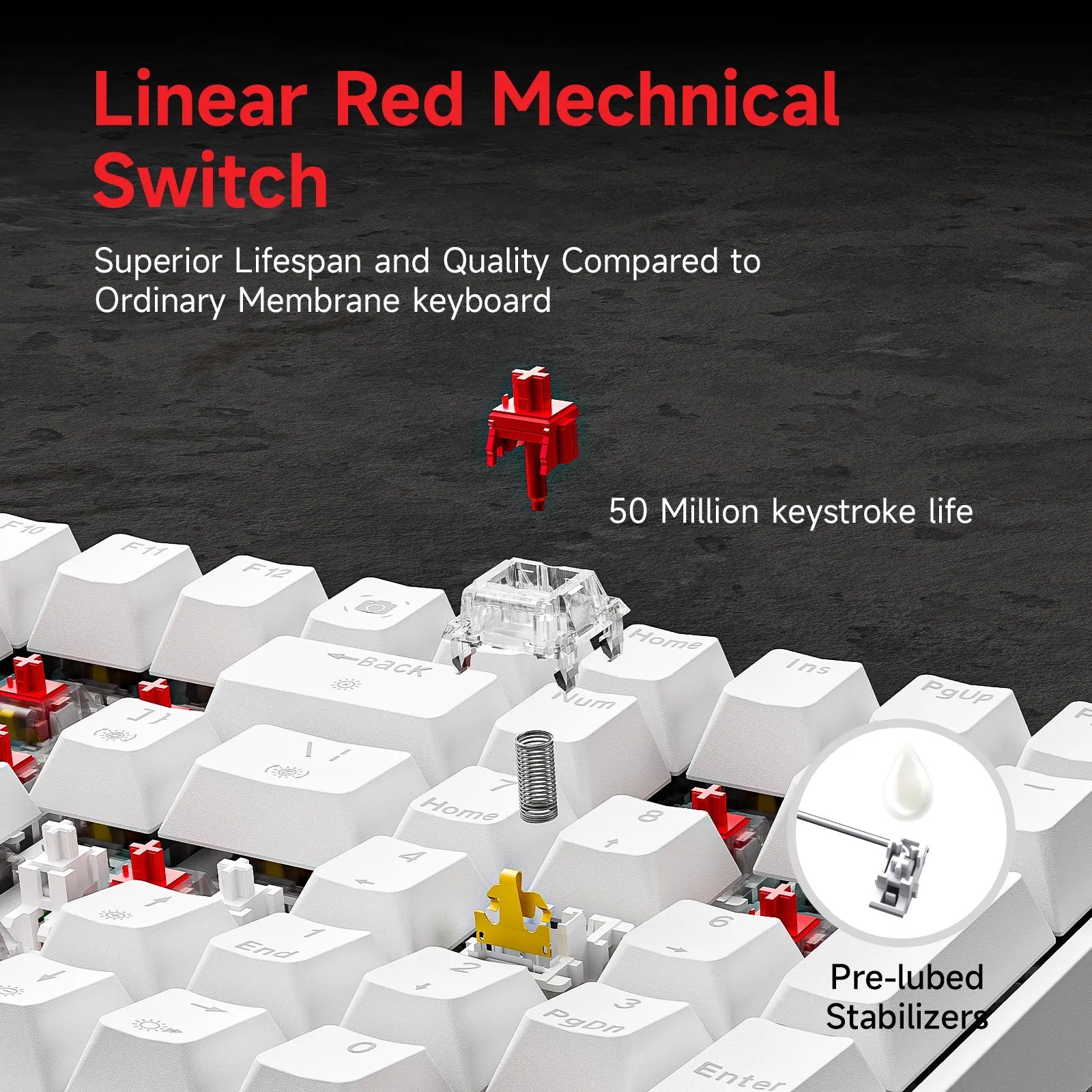 KEMOVE K68se Angel Gaming Mechanical Keyboard - Red Switch - كيبورد كيموف ميكانيكي لون أبيض - سويتش أحمر - iPady Palestine