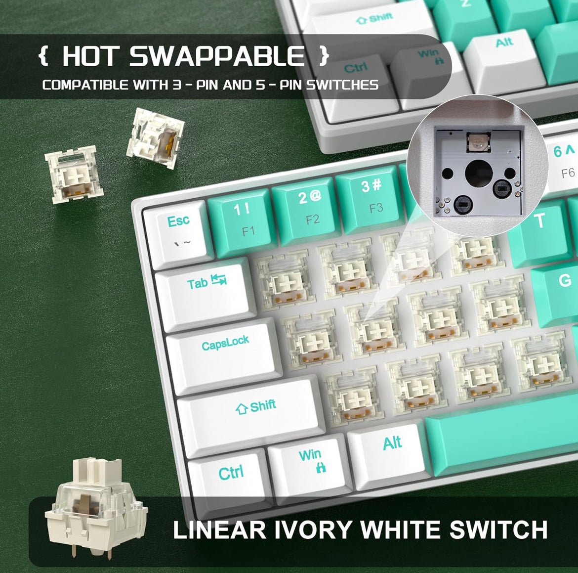 MageGee Star 61 - ARGB - Hot Swap - Ivory White Switch - iPady Palestine