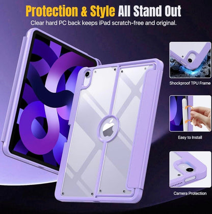 Moko Original - Clear Back Purple Case for iPad Air 4/5/6/7 - كفر شفاف مع وضعيات مختلفة وظهر شفاف - iPady Palestine