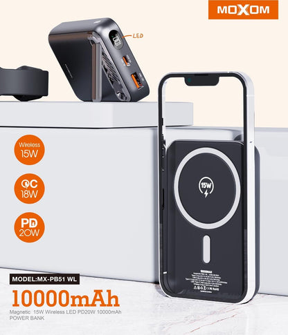 Moxom Wireless Power Bank - أسود - iPady Palestine