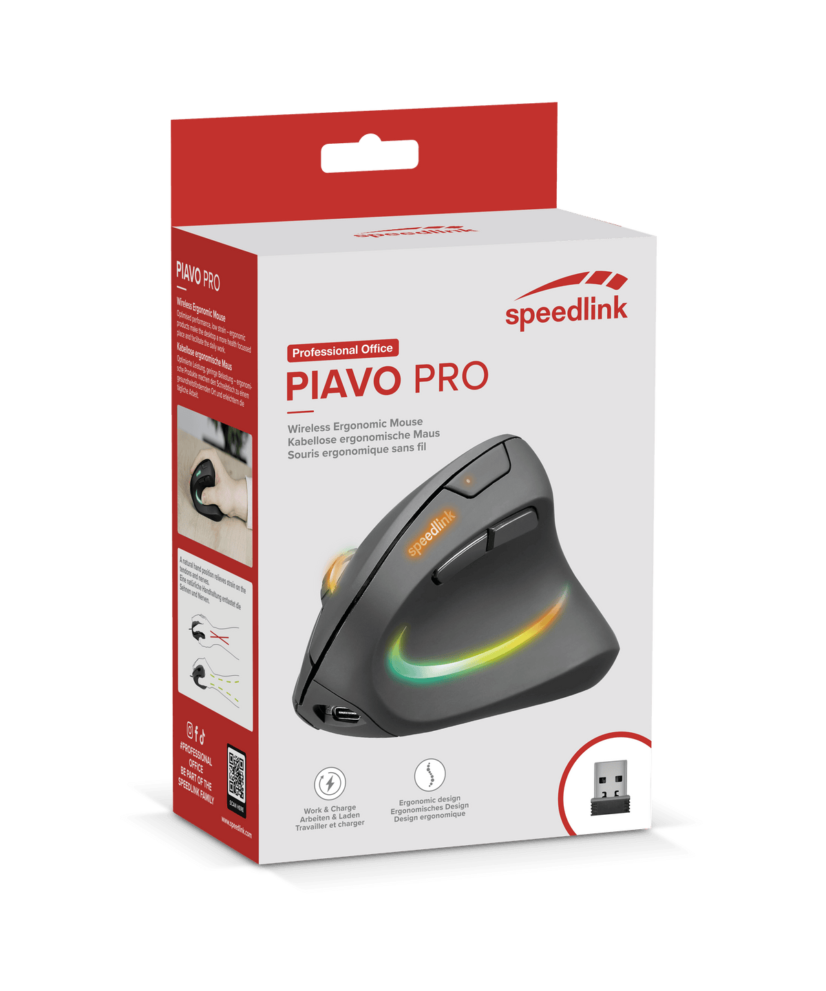Original Speedlink Piavo Pro RGB Rechargeable Vertical Ergonomic Mouse - wireless, rubber-black - iPady Palestine