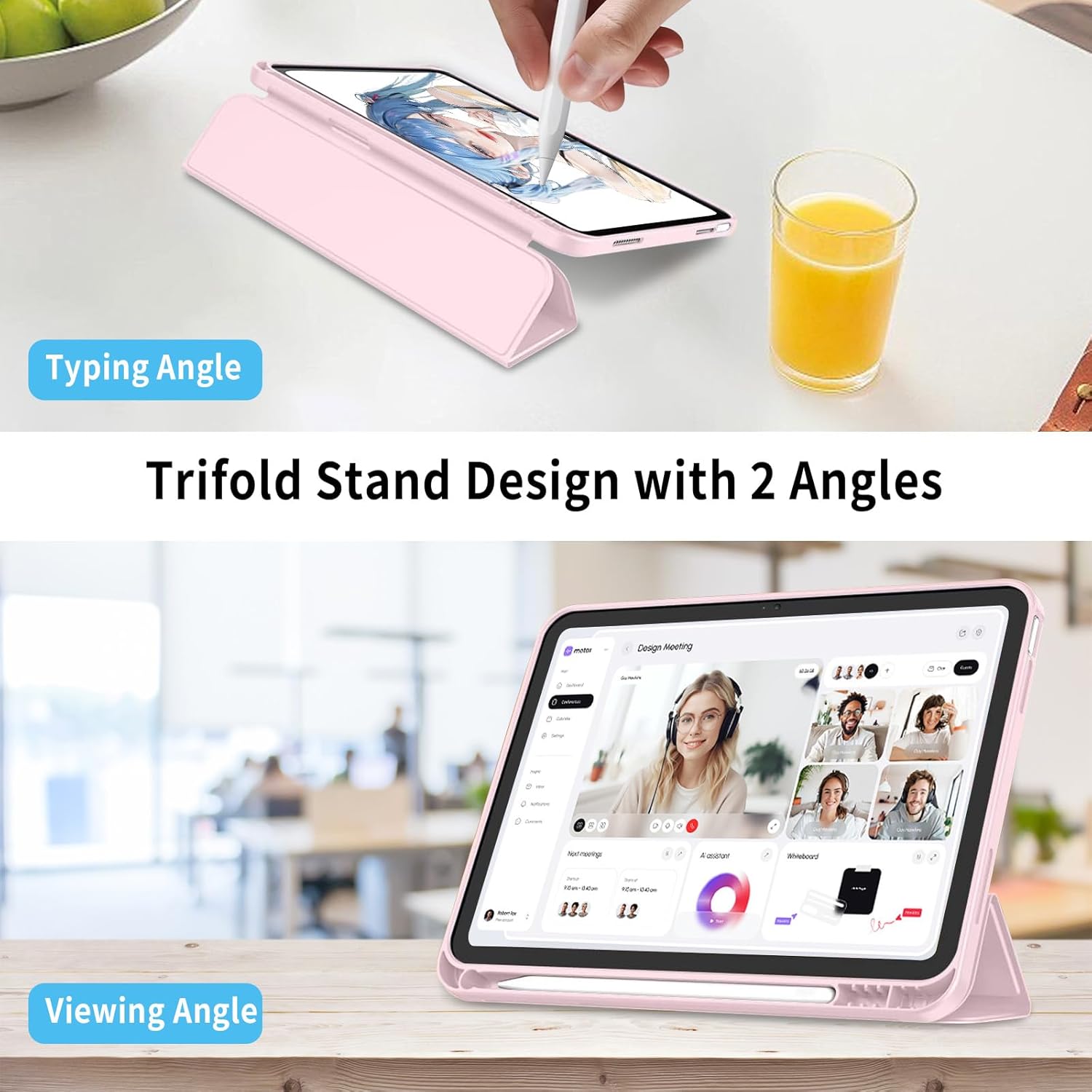 Pink Case with Clear Back for iPad 10th and 11th - كفر زهري مع ظهر شفاف لايباد 10 و 11 - iPady Palestine