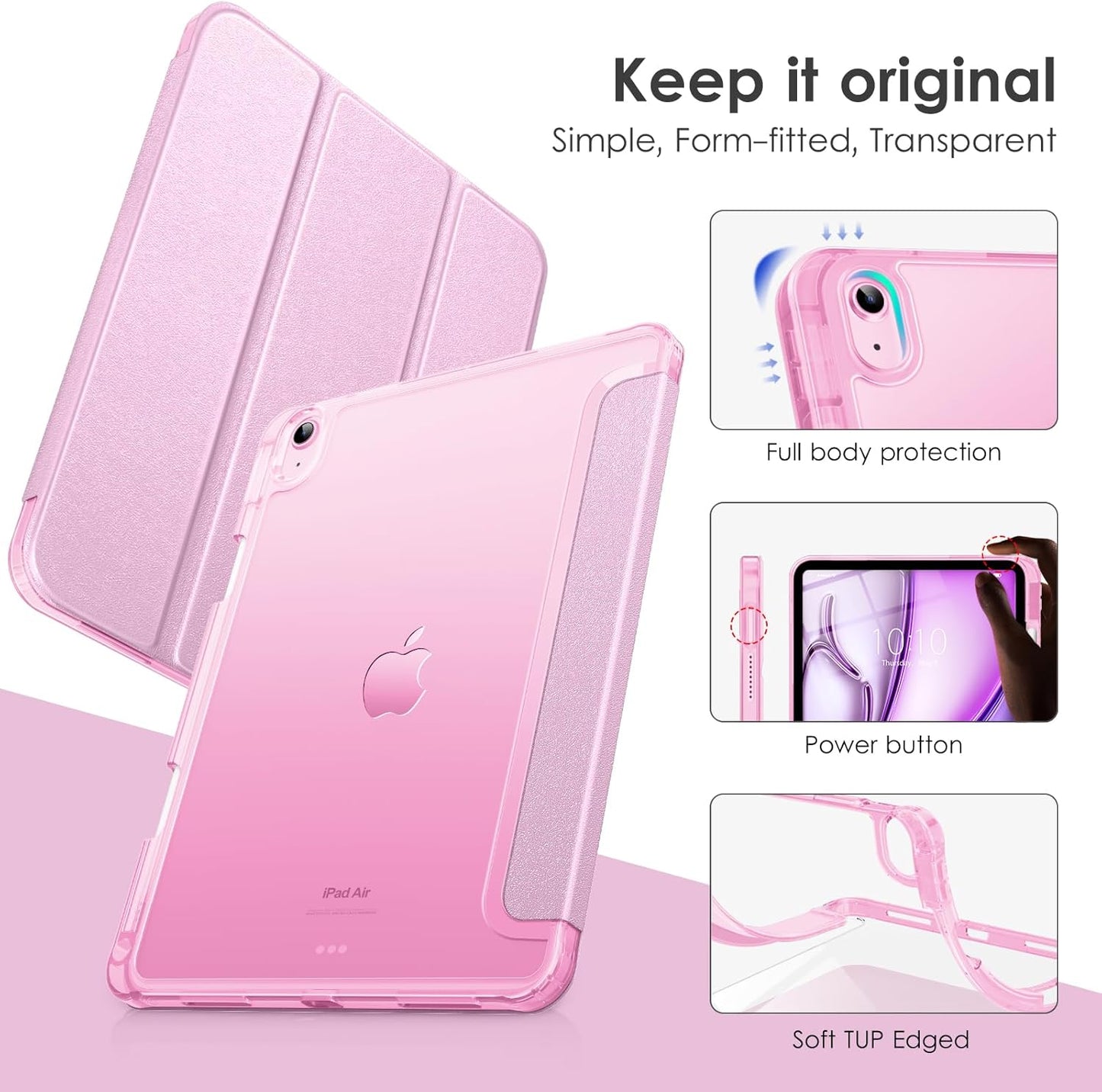Pink iPad Case with Frosted Back for iPad Air 4/5/6/7 10.9/11" - iPady Palestine
