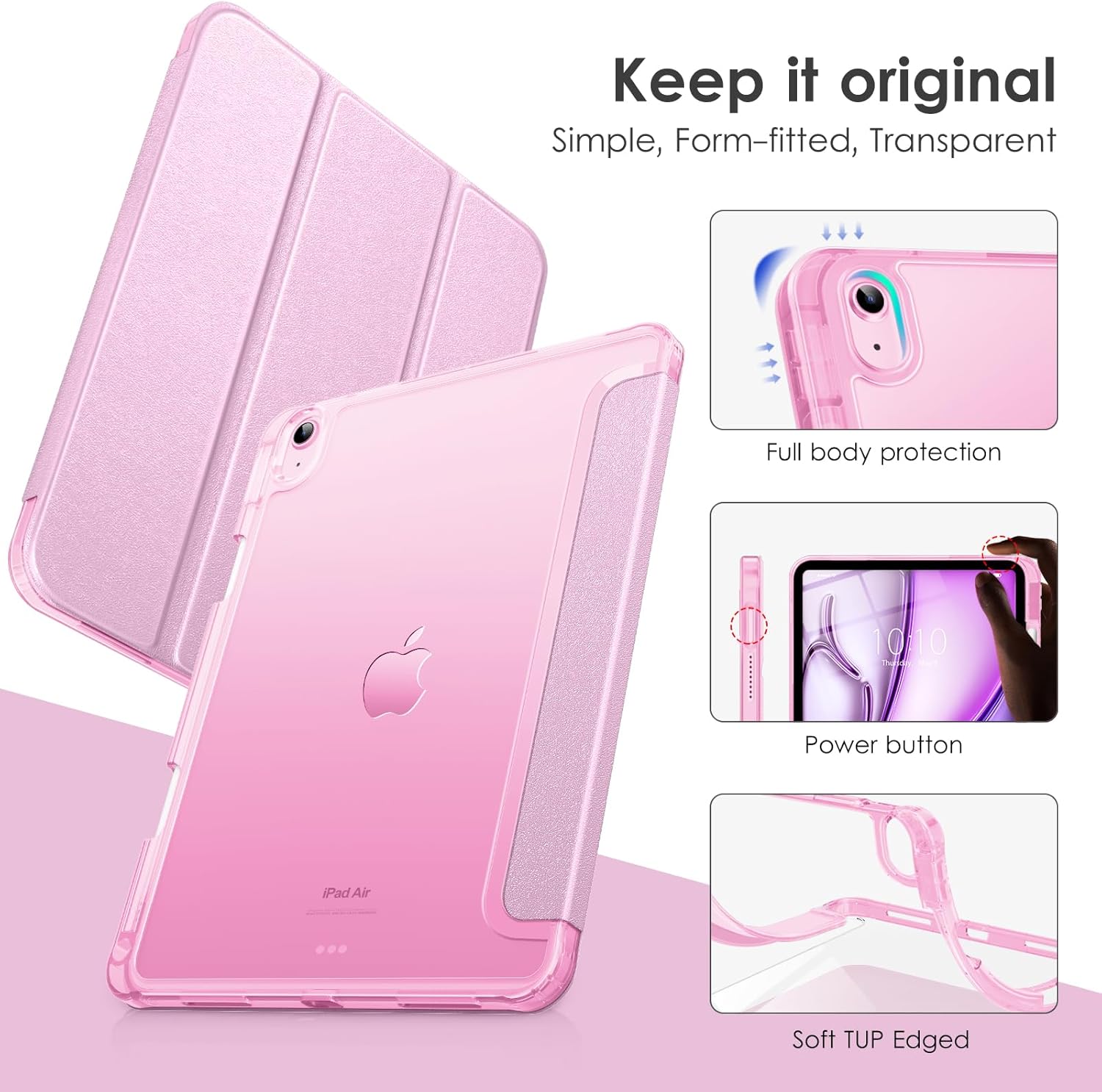 Pink iPad Case with Frosted Back for iPad Air 4/5/6/7 10.9/11" - iPady Palestine