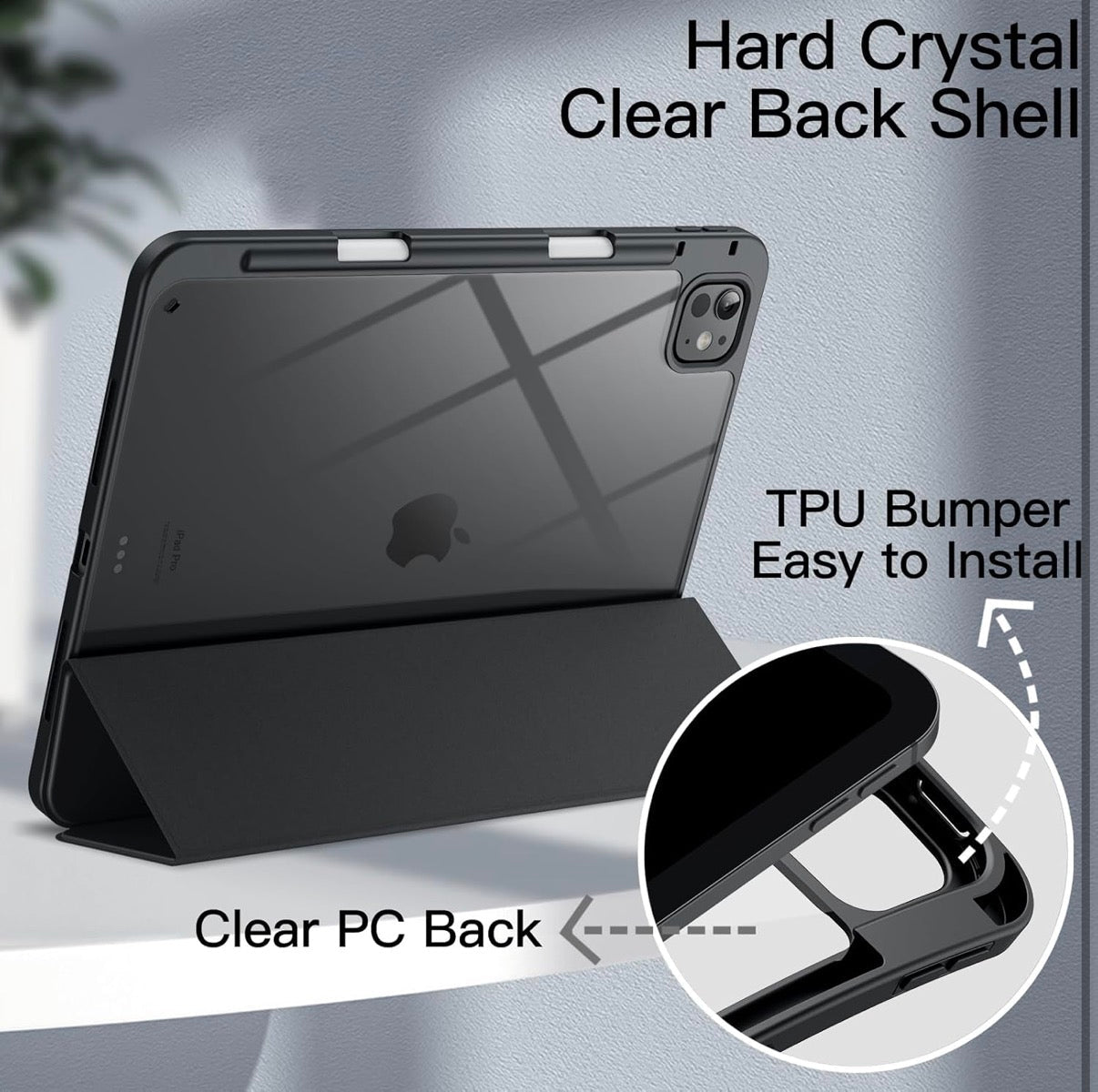 Pro 11 M4 - Premium Smart Case - Black and Transparent Back - JETECH Original - iPady Palestine